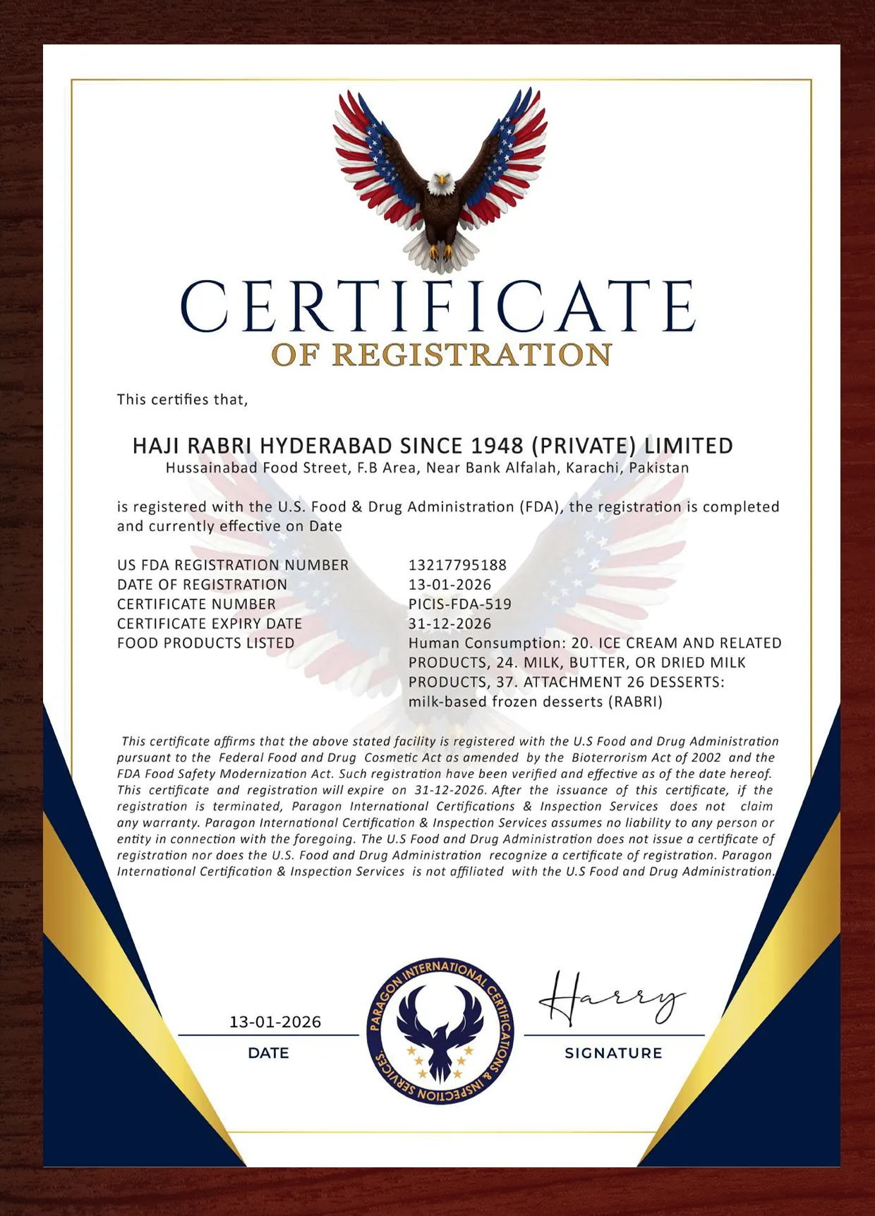 Quality Assurance Certificate