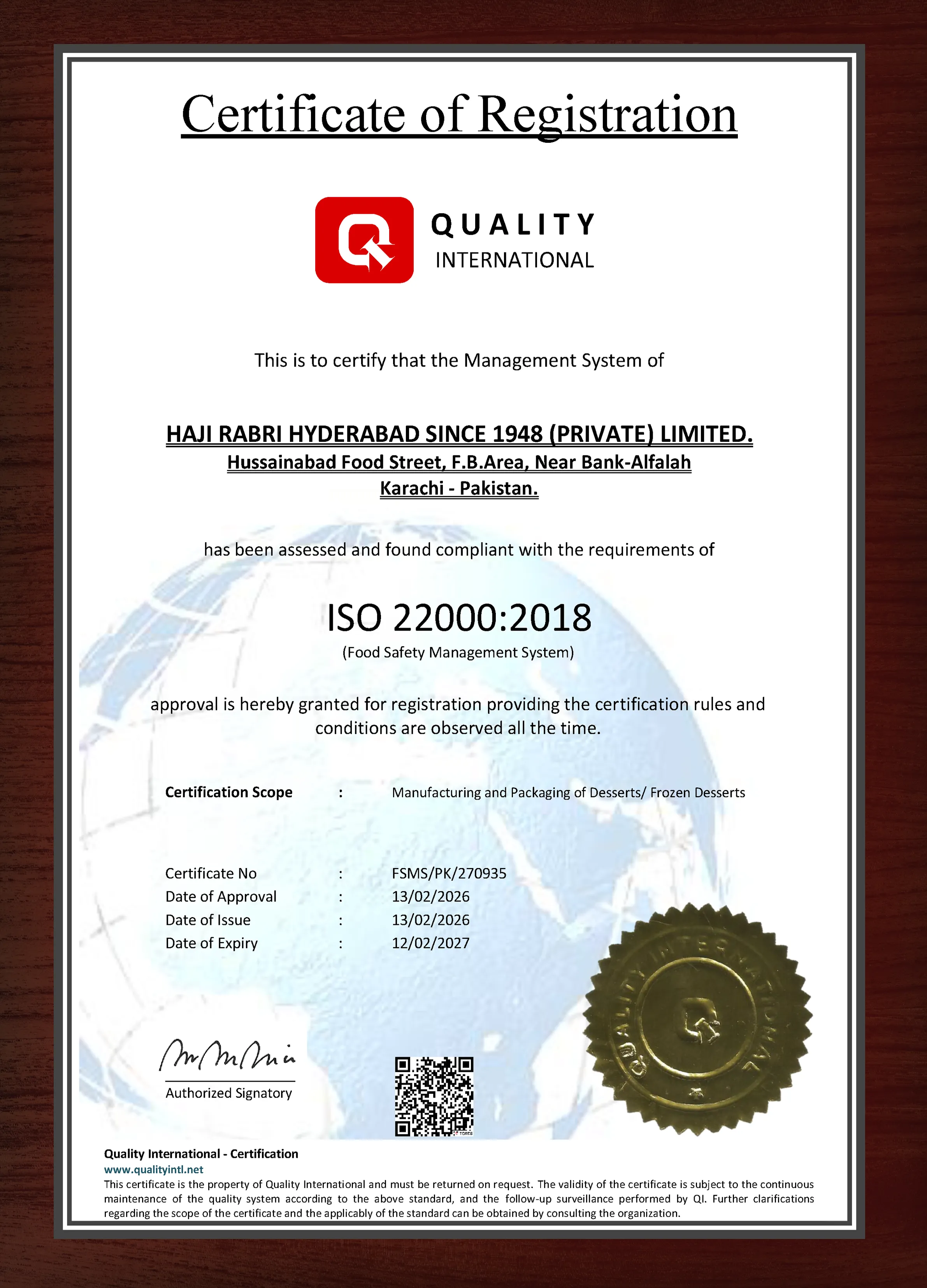ISO 22000 Certificate