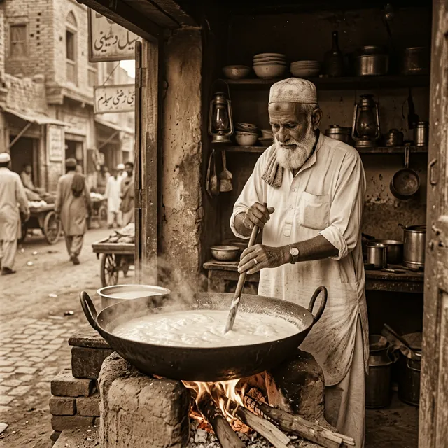 Haji Sahib making Rabri in 1948